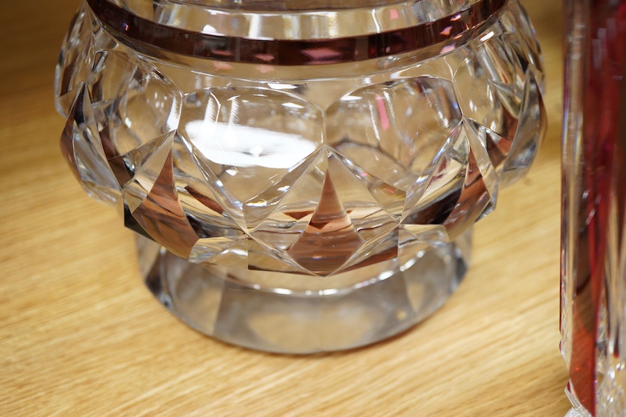 Two Val St. Lambert heavy cut ruby overlaid glass vases, largest 30cm high